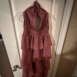 Shimmering Halter Backless Dress in Glittering Pink